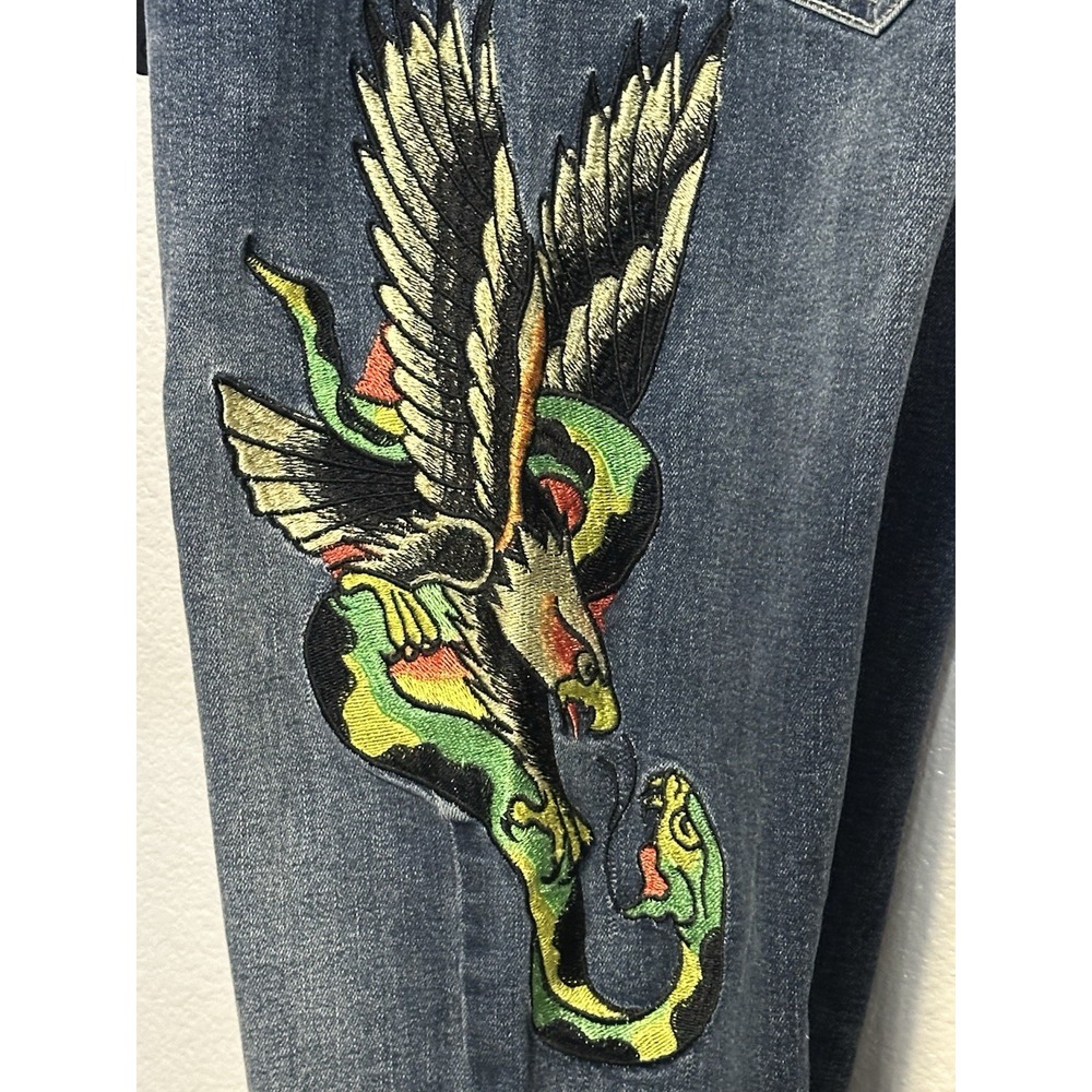 ED‎ HARDY Eagle Snake Slim Straight Denim Embroidered Y2K Jeans MEHD8301 NWT 28 - Picture 13 of 13